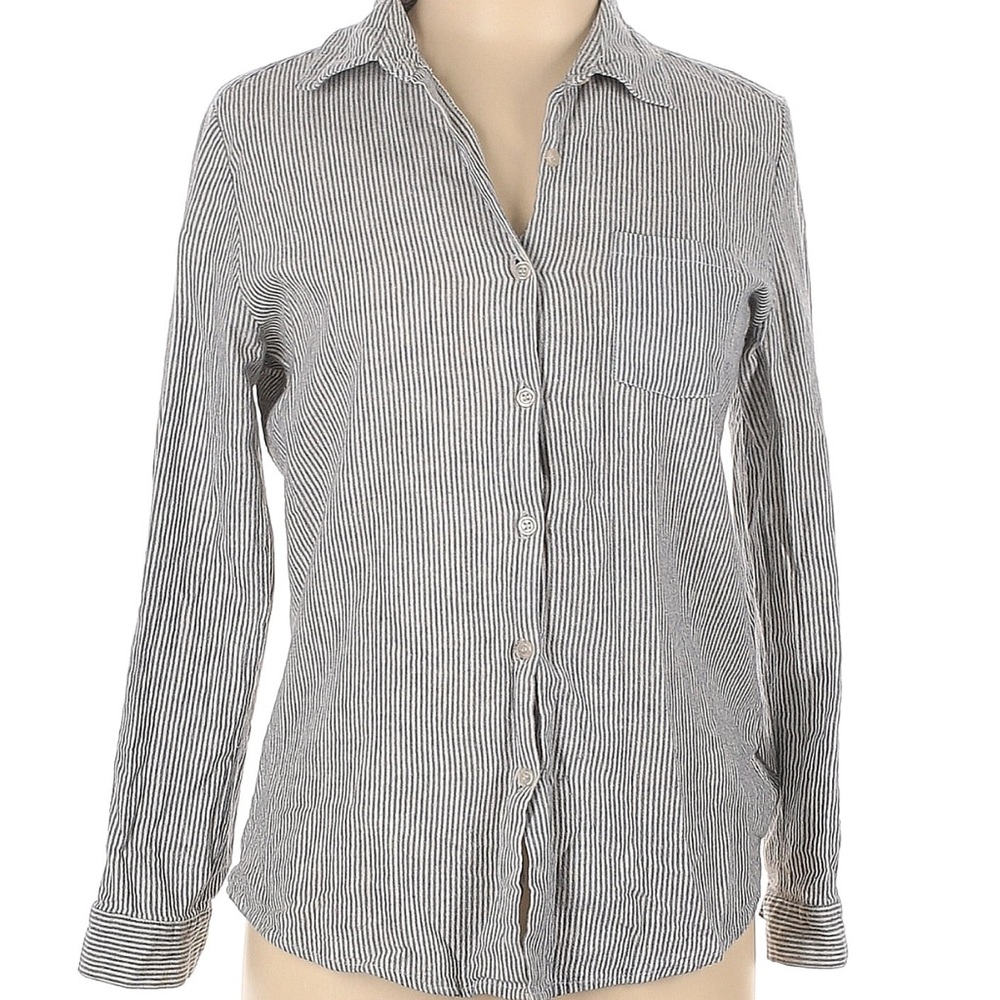 5/$25 August Silk Striped Button-Up Shirt EUC